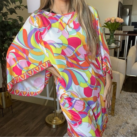 Boston Proper Dresses & Skirts - Boston Proper Sunset Waves Dress Swim Cover Up Kimono Sleeve Multicolor Tunic XL